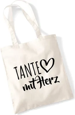 Produktbild von Huuraa Jutebeutel Tante mit Herz 10 Liter Natural Baumwolle Tasche Geschenkidee