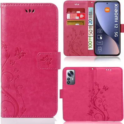 Produktbild von Handy Tasche für Xiaomi 12 / 12X Schutz Hülle Handyhülle mit Blumenmuster Klapp Hülle mit Standfunktion und Kartenfächer Pink
