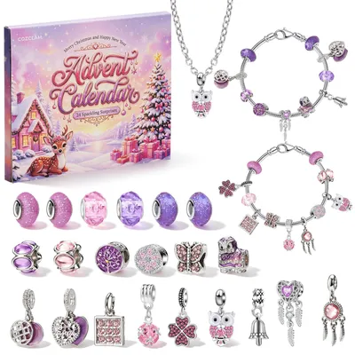 Adventskalender 2026 – 24 Tage Schmuck-Set, rosa & lila
