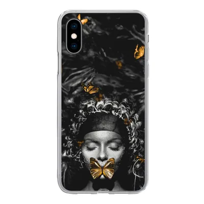 Produktbild von MuchoWow® Handyhülle Schutzhülle Hülle für iPhone X Frau - Schmetterlinge - Schwarz - Weiß Silikon Softcase Handy Hülle - Handyhülle