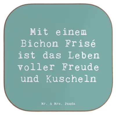 Produktbild von Mr. & Mrs. Panda Tassen Untersetzer Spruch Bichon Frisé Freude - Meeresbrise - Geschenk, weiße Hunde, Kuscheln, gläseruntersetzer, Hunderassen, verspielte, Coaster, Glas