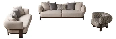 Produktbild von Hellgraue Wohnzimmer Sitzgarnitur Polstercouchen Textilsessel 2x Sofas
