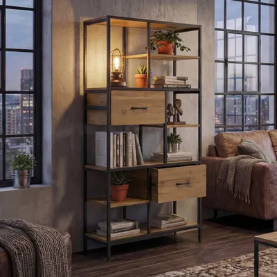 Immagine prodotto di Scaffale HWC-P11, scaffale libreria, scaffale verticale, cassettiera industriale MDF metallo melaminico 150x81x33cm ~ marrone