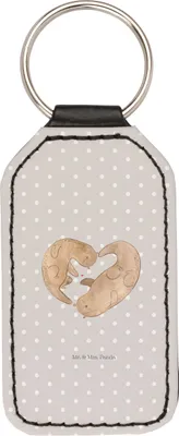 Produktbild von Mr. & Mrs. Panda schlüssel anhänger Otter Herz - Grau Pastell - Geschenk, Schlüsselanhänger, Taschenanhänger, für, Mit Spruch, Hochzeitstag, Paar, kunstleder, Verliebt