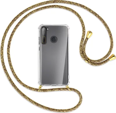 Produktbild von Handykette Backcover-Schutzhülle mit Band (Metall goldfarben) für HTC Desire 20 Pro - braun+beige