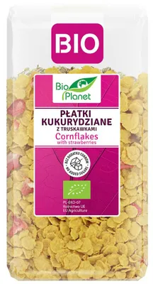 PŁATKI KUKURYDZIANE Z TRUSKAWKAMI BEZ DODATKU CUKRÓW BIO 250 g - BIO PLANET