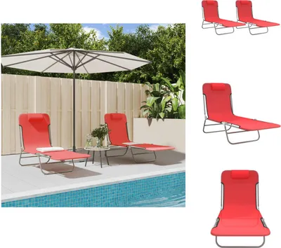 Produktbild von vidaXL Sonnenliegen Klappbar 2 Stk. Rot Textilene und Stahl -  Sonnenliegen