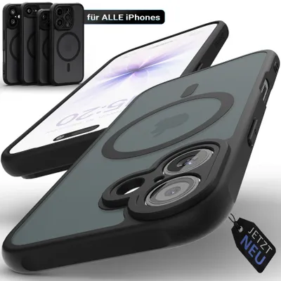 Produktbild von Hülle iPhone 17 16 15 14 13 12 Pro Max Air MagSafe Matt Schwarz Magnet Plus Case Cover Bumper Schutzhülle Magnetisch Ring Modell: iPhone 17
