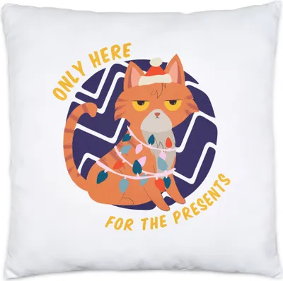 Produktbild von Only Here For The Presents Kissen Lustiges Katzen Motiv Katzenliebhaber Weichnachten Weihnachtsfest Christmas