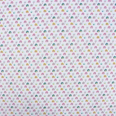 Produktbild von Baumwollstoff Meterware COBONI Regenbogen weiß lila grau türkis grün