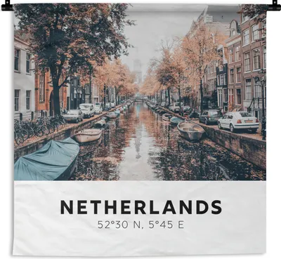 Produktbild von MuchoWow® Wandteppich Wandbehang Niederlande - Kanäle - Boote 90x90 cm Tapisserie Dekoration Wandtuch - Wandaufhänger