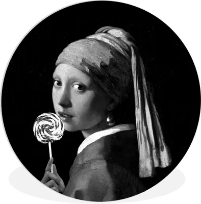 Produktbild von MuchoWow® Rundes Wandbild - Runde Bilder Das Mädchen mit dem Perlenohrring - Johannes Vermeer - Schwarz und weiß Ø 60 cm Kreis Wanddekoration Kunststoff - Wandkreis - Wandschmuck - Wand Kreis - Das Schlafzimmer - Die Bilder - Wandmalerei - Kunst für das Haus - das Plastik