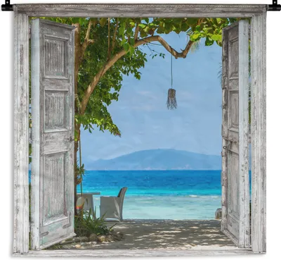 Produktbild von MuchoWow® Wandteppich Wandbehang Strand - Tropen - Meer - Blick 150x150 cm Tapisserie Dekoration Wandtuch - Wohnaccessoires - Modernes
