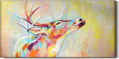 Produktbild von Wandbild Leinwand Bilder mit Uhr 60x30 Malerei Tier Hirsch Abstrakte Kunst - weiße Hände