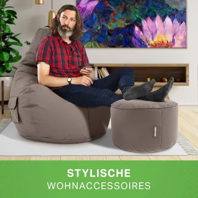 Produktbild von Green Bean® Sitzsack mit Rückenlehne + Hocker "Cozy+Stay" 80x70x90cm - Gaming Chair mit 230L EPS Perlen Füllung - Khaki