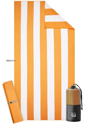 Immagine prodotto di Telo da spiaggia in microfibra Blumtal 90x180 cm - a righe bianche e gialle, senza sabbia, compatto e ad asciugatura rapida