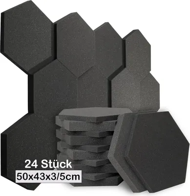 Produktbild von sunnypillow 24 Stück Hexagon Akustikschaumstoff Akustikschaum 50 x 43 x 3/5cm | Schallschutzmatte zur effektiven Akustik Dämmung |