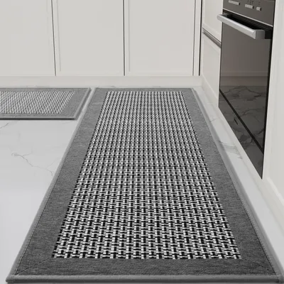 Produktbild von Rutschfeste Küchenmatte aus Gummi für vor dem Spülbecken, waschbar und saugfähig (grau, 45 x 120 cm)