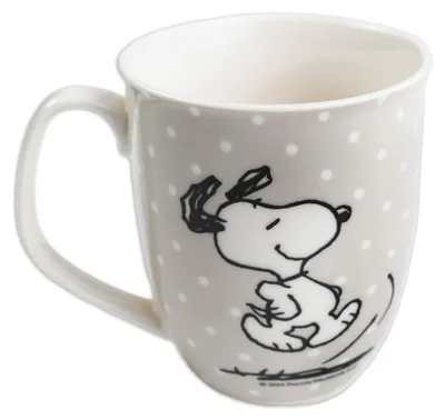 Produktbild von The Peanuts Snoopy Tasse - Kaffeetasse Becher Kaffeebecher aus Keramik Grau mit Punkten 280 ml