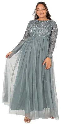 Zdjęcie produktu dla Elegancka, długa sukienka maxi dla kobiet marki Maya Deluxe, zdobiona detalami, kolor: zielony (odcień "misty green"), rozmiar: 34