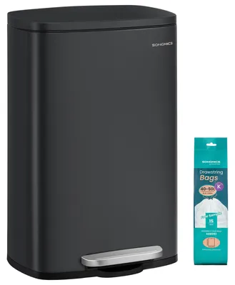 Immagine prodotto di SONGMICS, bidone dei rifiuti in acciaio da 50 litri, con pedale e coperchio, colore nero, capacità 50 litri