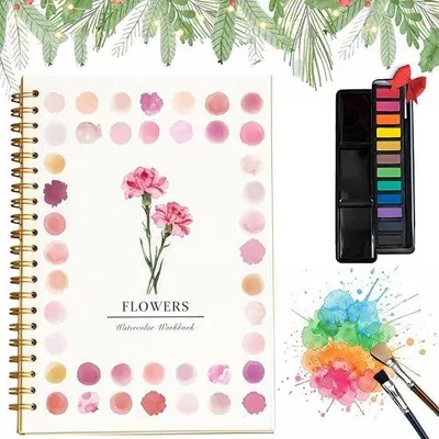 Immagine prodotto di Set di pittura ad acquerello per principianti - Set di arti decorative con 12 colori - Set per la pittura floreale per donne - Set di arte e artigianato