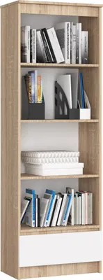 Zdjęcie produktu dla Regał R60 AKORD Dąb Sonoma, Biały 1 szuflada 60x35x180 cm
