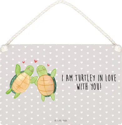 Produktbild von Mr. & Mrs. Panda Schild Schildkröten Paar DIN A4 - Grau Pastell - Geschenk, für Freundin, Frauen, holzbild, Hochzeitstag, Mitbringsel, Holzschild, Valentinstag, Freund