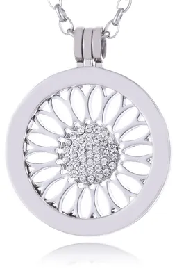 Produktbild von Morella Damen Halskette 70 cm Edelstahl mit Amulett und Coin 33 mm Sonnenblume silber in Schmuckbeutel