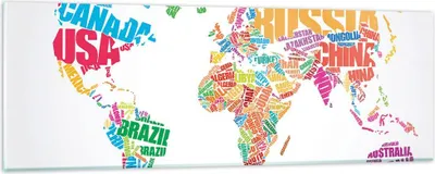 Produktbild von Bilder auf glas - Karte Worte Welt Geographie - 90x30cm - Glasbilder - Wandbilder - Kunstdruck - zum Aufhängen bereit - Wanddekoration aus Glas - Glas Bilder - Wandbild auf Glas - GAB90x30-2860
