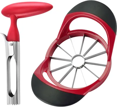 Produktbild von Set aus Apfelschneider und Entkerner, Edelstahl Apfelteiler mit ergonomischen, rutschfesten Griffen (Rot)