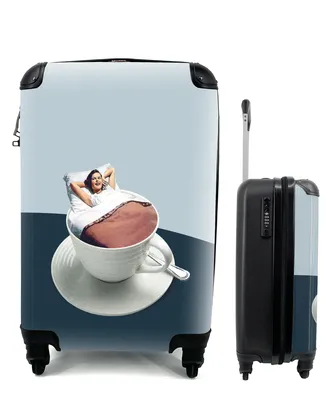 Produktbild von MuchoWow® Koffer Handgepäck Trolley Rollkoffer Kleine Reisekoffer mit 4 Rollen - Frau - Kaffee - Jahrgang - Cabin Size < 55x40x23 cm & 55x40x20 cm - Fotokoffer - Kabinenkoffer - Boardgepäck - Reise-Box - Reisekoffer - Reisegepäck - Koffer mit Bild - Trolley für Kinder