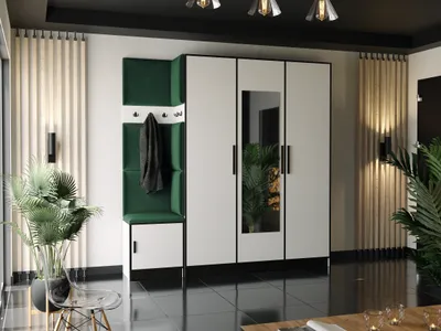Produktbild von KIER FURNITURE Kleiderschrank, Weiß + Stoff Grün - 209,6x205x39cm