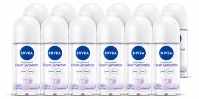 Imagen del producto de 12 unidades de desodorante roll-on NIVEA Fresh Sensation, 50 ml cada uno. Paquete económico