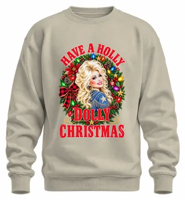 Productafbeelding van "Have A Holly Dolly Christmas" - Country muziek sweatshirt/pullover met afbeelding van Dolly Parton, natuurmotief, maat 3XL