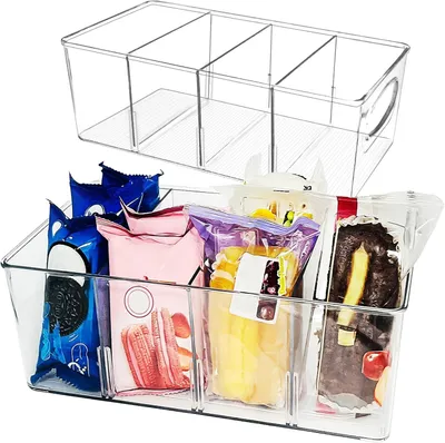 2er-Set Vorratsorganizer, transparent, 4 Fächer, herausnehmbare Trennwände