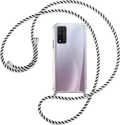 Produktbild von Handykette Backcover-Schutzhülle mit Band (Metall silberfarben) für Honor 10X Lite - schwarz/weiß gestreift