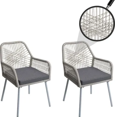 Image de set de 2 chaises de jardin HWC-O12, Outdoor Sitzpolster Aluminium Seilflecht Rope ~ gris, housse gris foncé