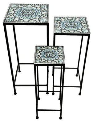Produktbild von AXI Eline Mosaik Pflanzentisch quadratisch Mehrfarbig Set 3 Stück | Pflanztisch aus Metall mit eingelegten keramischen Mosaikfliesen | Gartentisch für Pflanzen für Garten / Balkon / Terrasse