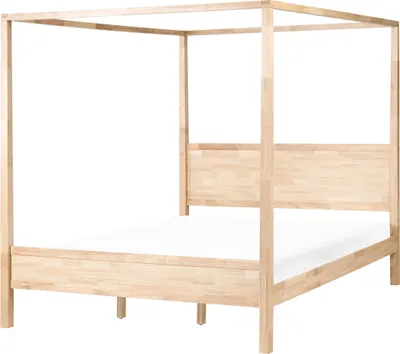 Produktbild von BELIANI Himmelbett Hellbraun aus Gummibaumholz 180 x 200 cm 4 Pfosten Elegant Modern Stilvoll Minimalistisch Designer Baldachinbett Bett Schlafzimmer