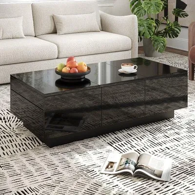 Image de Table de salon brillante - Rectangulaire - Extensible - Tiroir