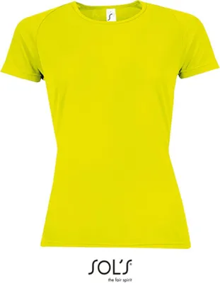 Image de SOLs 01159 | T-shirt de sport raglan femme + dos long - Couleur : Jaune fluo - Taille : S