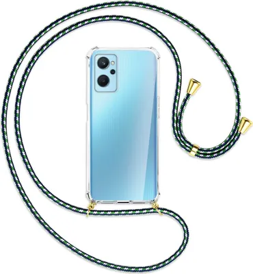 Produktbild von Handykette Backcover-Schutzhülle mit Band (Metall goldfarben) für Realme 9i - grün/blau/weiß
