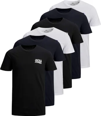 Produktbild von JACK&JONES Herren T-Shirt, 6er Pack - JJECORP LOGO TEE O-NECK, Logo-Print, Baumwolle Weiß/Marineblau/Schwarz M