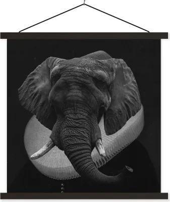 Produktbild von MuchoWow® Textilposter Gemälde - Elefant - Schwarz - Weiß 40x40 cm mit schwarzem Rahmen - Fotos
