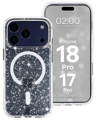Produktbild von Glitzer Hülle mit Magnetring für iPhone 18 Pro / 17 Pro, Bizon Case SparklO, Transparent mit Glitzer