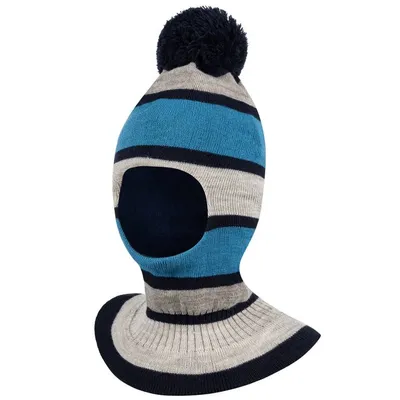 Produktbild von Wintermütze Schalmütze Strickmütze Schlupfmütze warme Jungenmütze Bommelmütze, Türkis-Grau