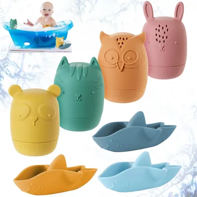 Produktbild von Baby Bad Spielzeug Set, 7-teiliges Silikon Tier, BPA-frei, für Kleinkinder