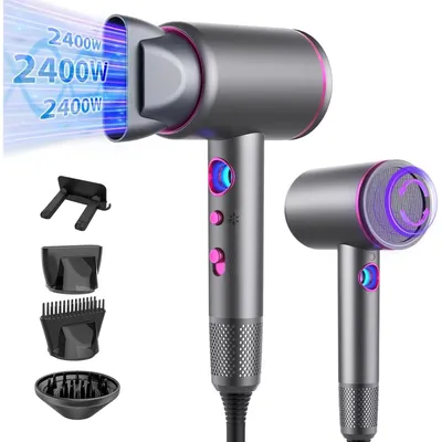 Produktbild von Ionen-Haartrockner 2400 W mit AC-Motor, 3 Heiz- & 3 Gebläsestufen, Kaltlufttaste, Diffusor, Schnellaufheizung – Silber