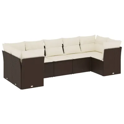 Image de vidaXL Ensemble de salon de jardin 7 pièces avec coussins Marron Poly rotin